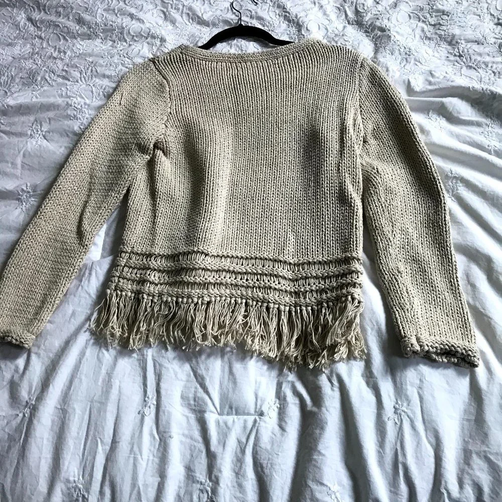 LOFT Beige/Tan Fringe Sweater Sz M - Picture 4 of 4